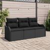 vidaXL Ensemble de canapé de jardin avec coussin 3 pcs Noir polyrotin