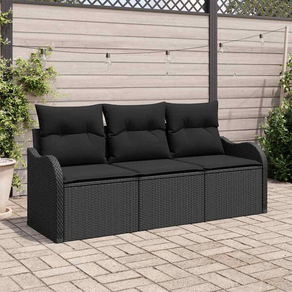 vidaXL Ensemble de canapé de jardin avec coussin 3 pcs Noir polyrotin