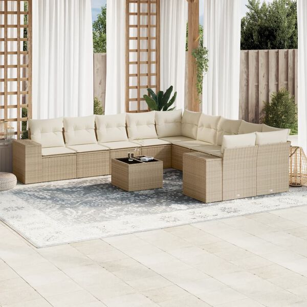 vidaXL Salon de jardin 11 pcs avec coussins beige r&eacute;sine tress&eacute;e
