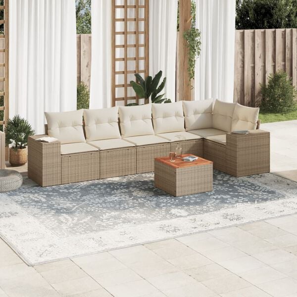 vidaXL Salon de jardin avec coussins 7 pcs beige r&eacute;sine tress&eacute;e