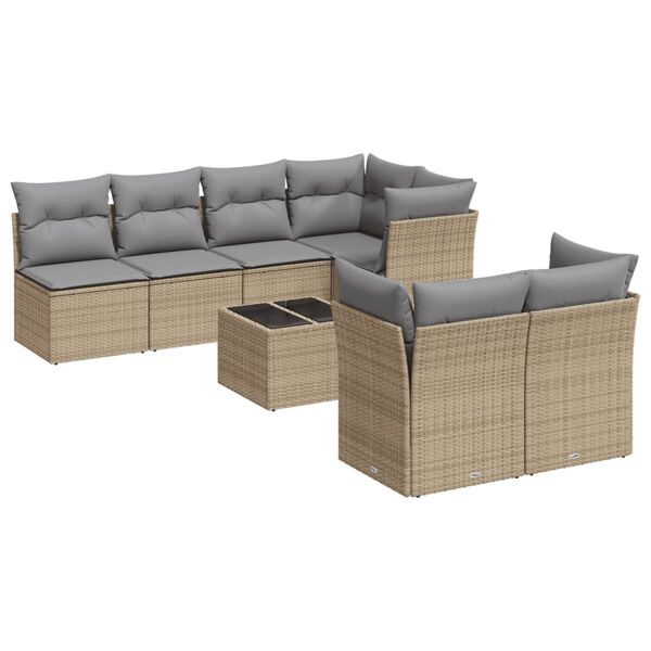 vidaXL Salon de jardin avec coussins 8 pcs beige r&eacute;sine tress&eacute;e