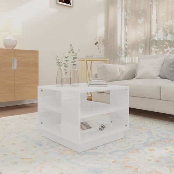 vidaXL Table basse blanc brillant 55x55x43 cm bois d'ing&eacute;nierie