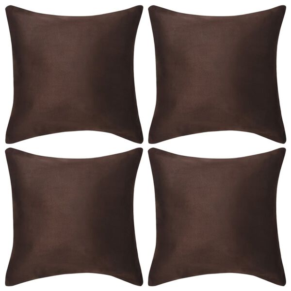 vidaXL Housse de coussin 4 pcs 80 x 80 cm Polyester Faux Daim Marron