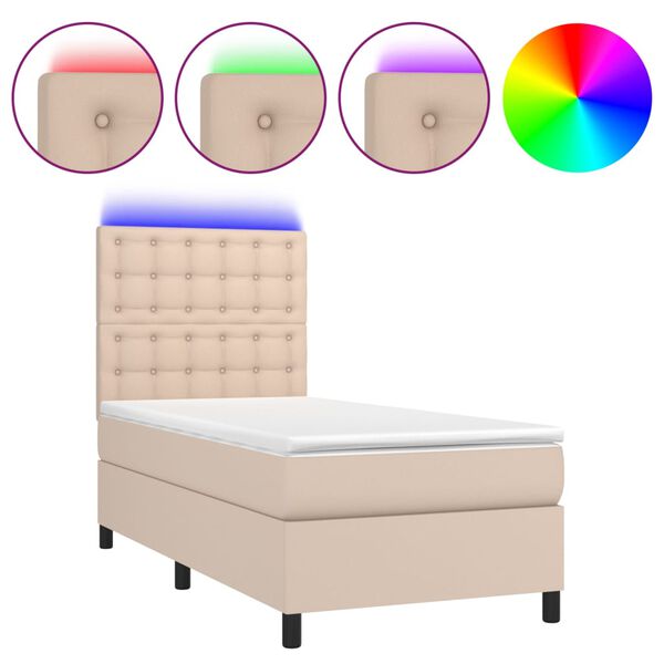 vidaXL Sommier &agrave; lattes de lit avec matelas et LED Cappuccino 80x200cm