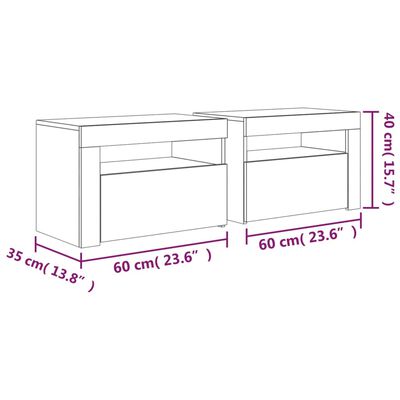 vidaXL Tables de chevet 2 pcs avec LED Blanc 60x35x40 cm
