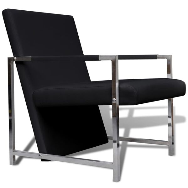 vidaXL Fauteuils lot de 2 avec cadre chrom&eacute; noir similicuir