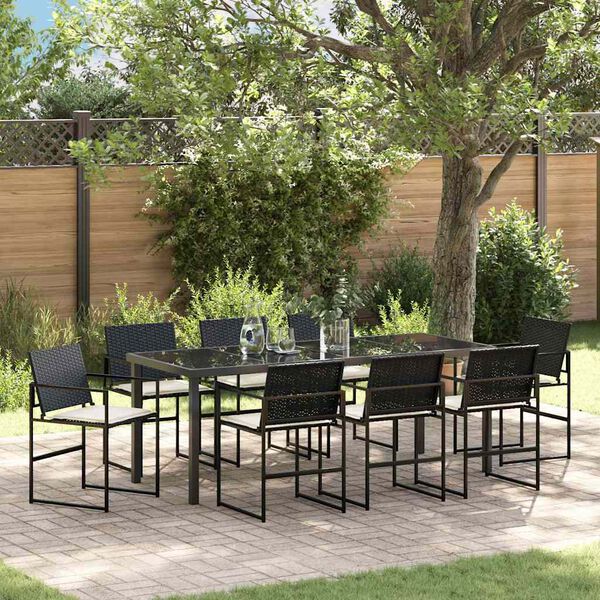 vidaXL Ensemble de salle &agrave; manger pour jardin 9 pcs Noir