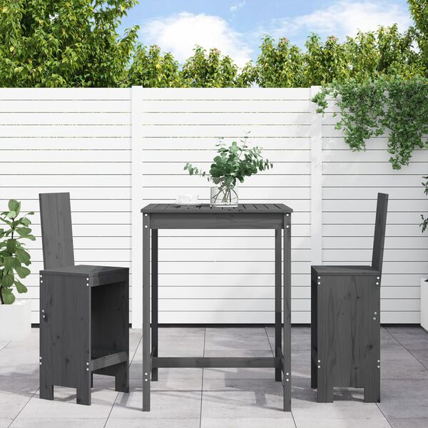 vidaXL Ensemble de bar de jardin 3 pcs gris bois de pin massif
