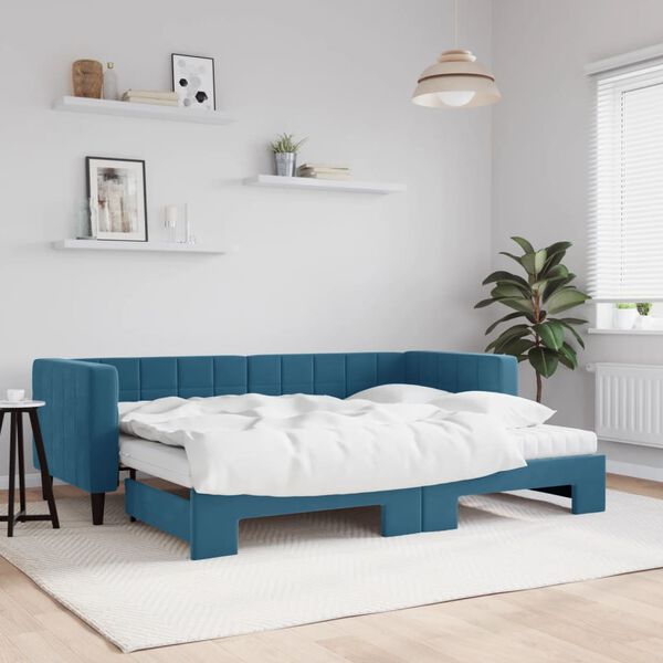 vidaXL Lit de jour avec lit gigogne et matelas bleu 80x200 cm velours