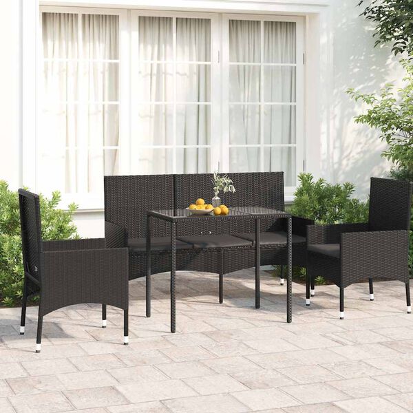 vidaXL Salon de jardin 4 pcs avec coussins Noir R&eacute;sine tress&eacute;e