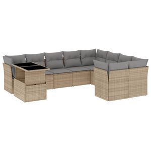 vidaXL Salon de jardin avec coussins 10 pcs beige r&eacute;sine tress&eacute;e