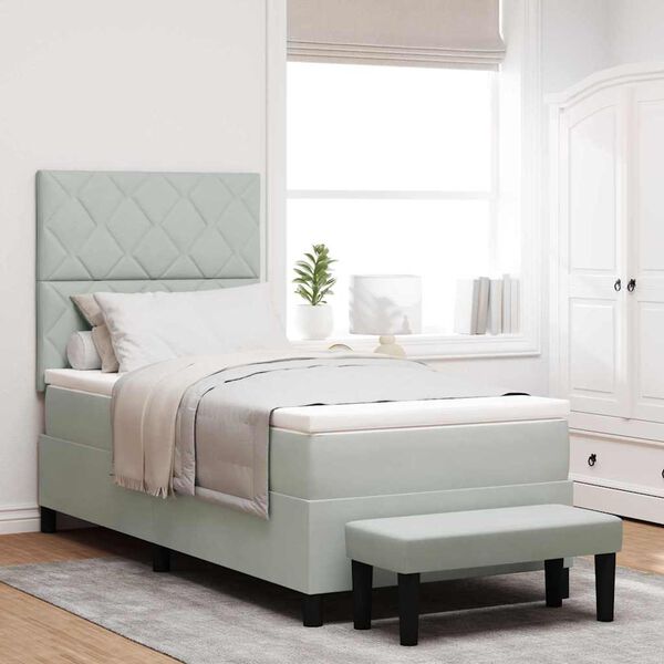 vidaXL Lit &agrave; ressorts avec matelas Gris clair 90 x 200 cm Velours