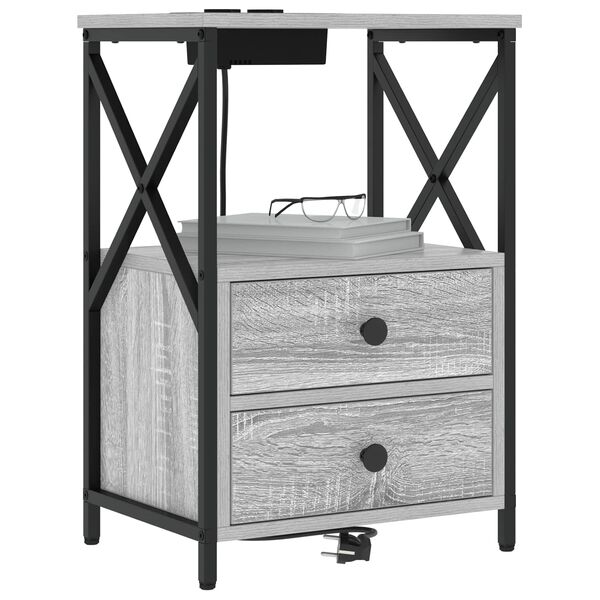 vidaXL Cabinet de chevet avec tiroir 2 pcs Gris Sonoma 40 x 31 x 60 cm