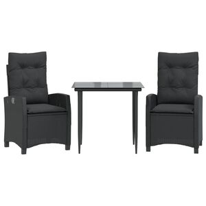 vidaXL Ensemble &agrave; manger de jardin avec coussins 3 pcs Noir