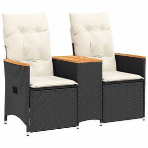 vidaXL Canap&eacute; de jardin inclinable 2 places avec table noir poly rotin