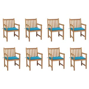 vidaXL Chaises de jardin lot de 8 avec coussins bleu Bois teck massif