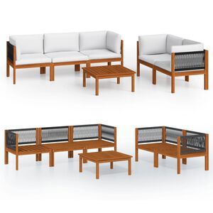 vidaXL Salon de jardin 6 pi&egrave;ces avec coussins, bois d'acacia cr&egrave;me et corde