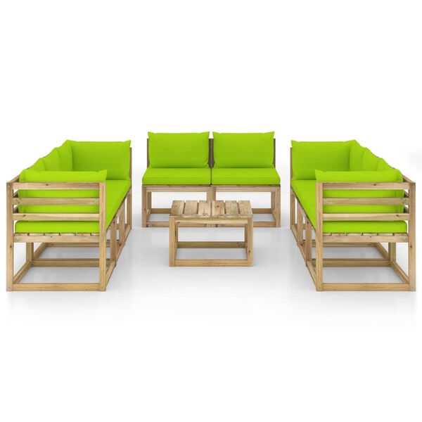 vidaXL Salon de jardin 9 pcs avec coussins bois de pin impr&eacute;gn&eacute;