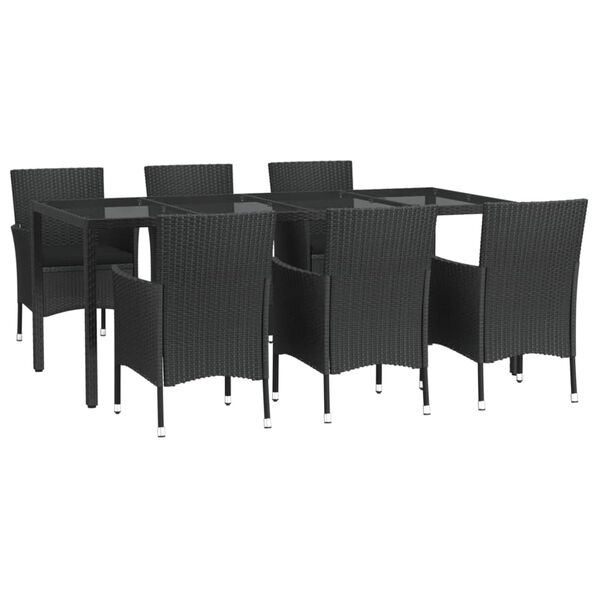vidaXL Ensemble &agrave; manger de jardin coussins 7pcs Noir R&eacute;sine tress&eacute;e