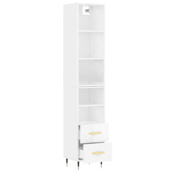 vidaXL Buffet haut Blanc brillant 34,5x34x180 cm Bois d'ing&eacute;nierie