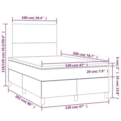 vidaXL Sommier à lattes de lit avec matelas Gris 120x200 cm Similicuir