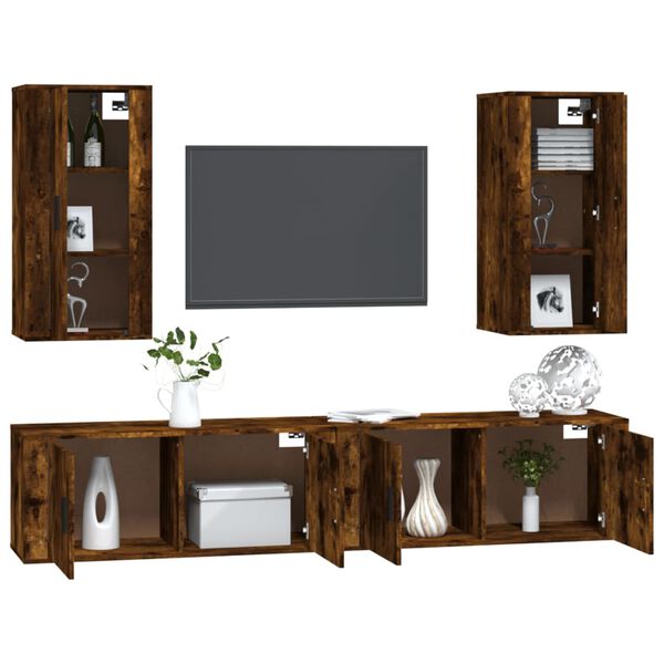 vidaXL Ensemble de meubles TV 4 pcs Ch&ecirc;ne fum&eacute; Bois d'ing&eacute;nierie
