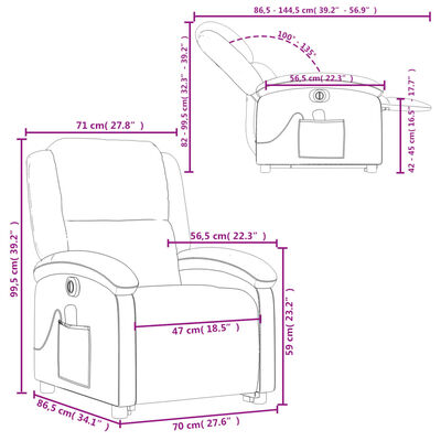 vidaXL Fauteuil inclinable de massage électrique Gris clair Tissu