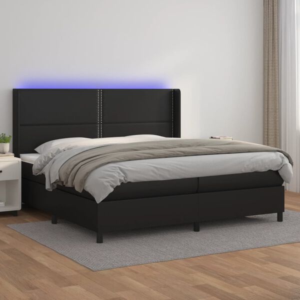 vidaXL Sommier &agrave; lattes de lit matelas LED Noir 200x200cm Similicuir