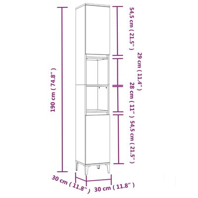 vidaXL Armoire de bain chêne marron 30x30x190 cm bois d'ingénierie