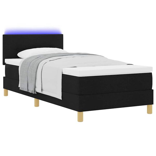 vidaXL Lit &agrave; ressort LED avec matelas avec LED Noir 90 x 190 cm tissu