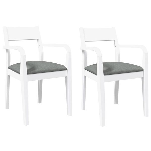 vidaXL Chaises &agrave; manger coussins 2 pcs blanc bois massif caoutchouc