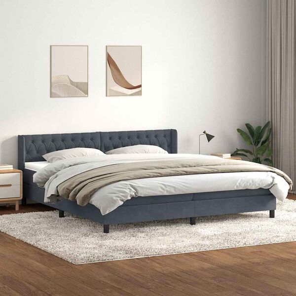 vidaXL Sommier &agrave; lattes de lit et matelas gris fonc&eacute; 180x220cm velours