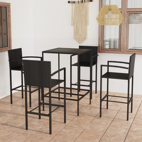 vidaXL Ensemble de bar de jardin 5 pcs Résine tressée Noir