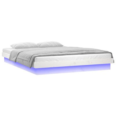 vidaXL Cadre de lit à LED blanc 140x200 cm bois massif