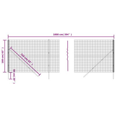 vidaXL Clôture en treillis métallique anthracite 1,6x10 m