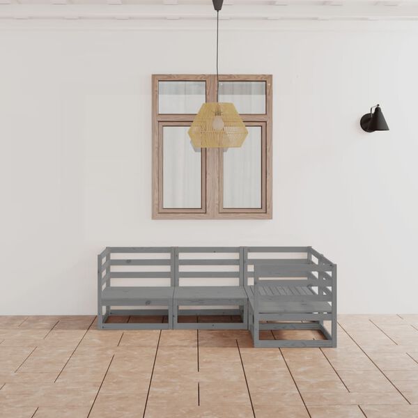 vidaXL Salon de jardin 4 pcs gris bois de pin massif