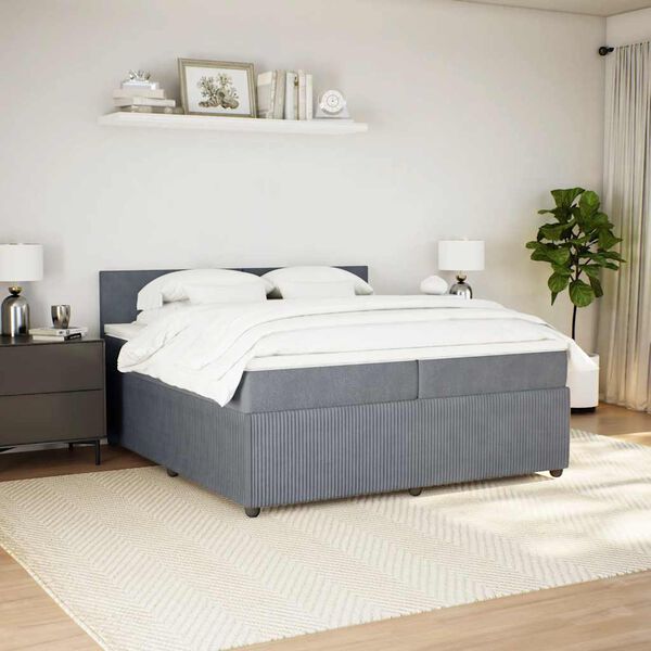 vidaXL Sommier &agrave; lattes de lit et matelas Gris fonc&eacute; 200x200cm Velours