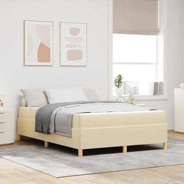 vidaXL Cadre de lit avec matelas Cr&egrave;me 140 x 190 cm tissu