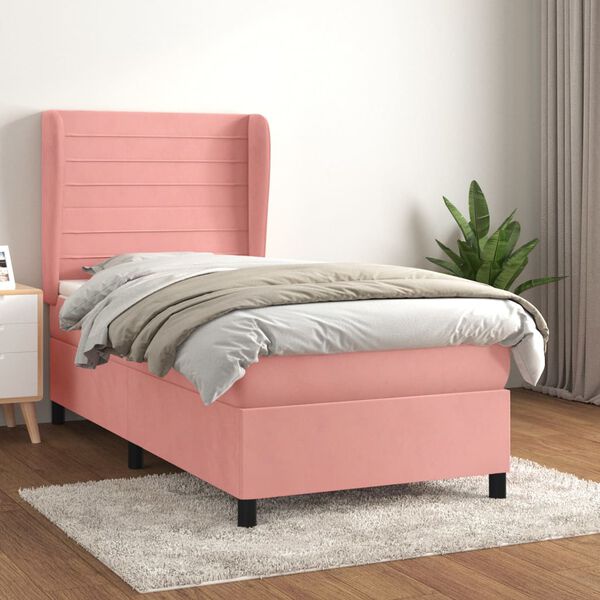 vidaXL Sommier &agrave; lattes de lit avec matelas Rose 90x190 cm Velours