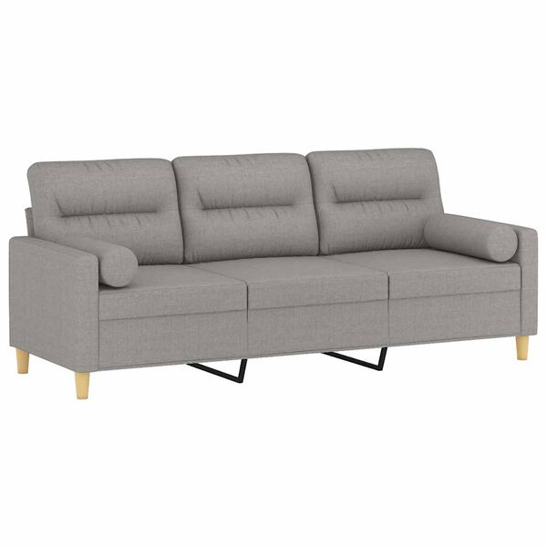 vidaXL Canap&eacute; 3 places et oreillers et coussins Gris clair 180cm Tissu