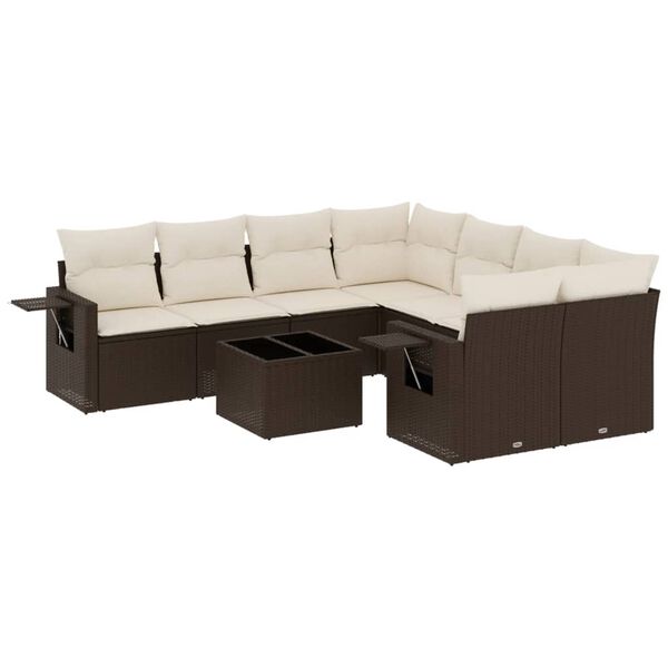 vidaXL Salon de jardin avec coussins 9 pcs marron r&eacute;sine tress&eacute;e