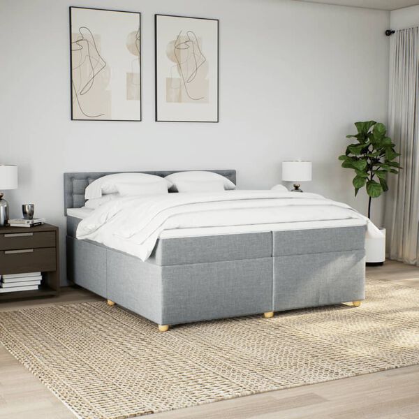vidaXL Sommier &agrave; lattes de lit avec matelas Gris clair 200x200cm Tissu