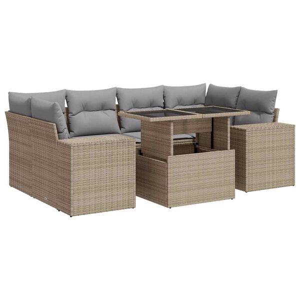 vidaXL Salon de jardin avec coussins 7 pcs beige r&eacute;sine tress&eacute;e