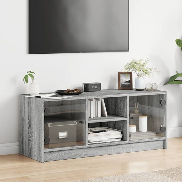 vidaXL Meuble TV avec portes en verre sonoma gris 102x37x42 cm