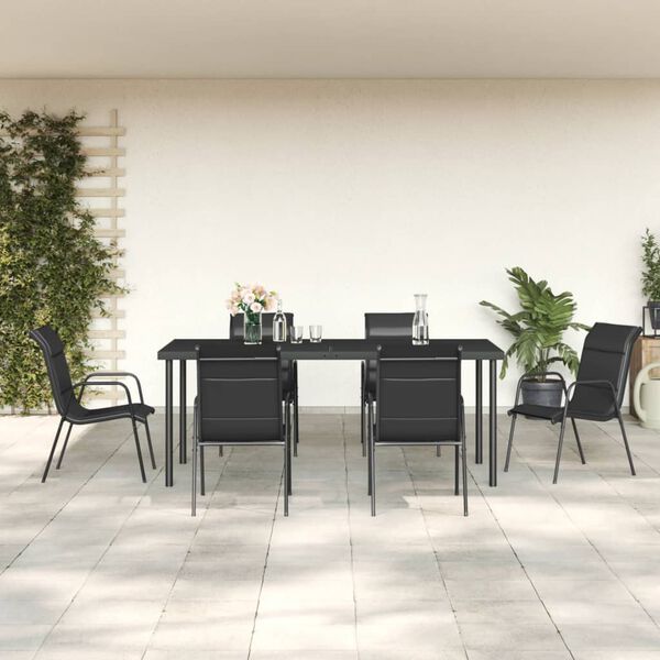 vidaXL Ensemble à manger de jardin 7 pcs noir textilène et acier