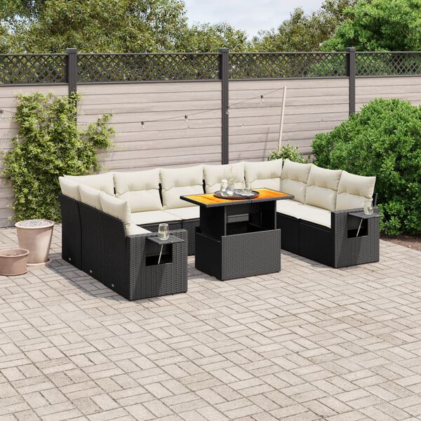 vidaXL Salon de jardin 10 pcs avec coussins noir r&eacute;sine tress&eacute;e