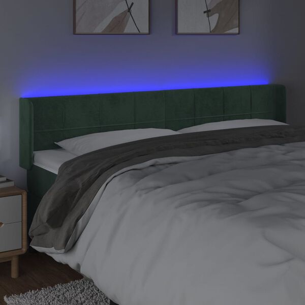 vidaXL T&ecirc;te de lit &agrave; LED Vert fonc&eacute; 163x16x78/88 cm Velours