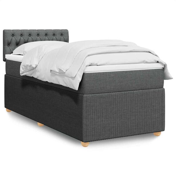 vidaXL Sommier &agrave; lattes de lit avec matelas Gris fonc&eacute; 90x200 cm Tissu