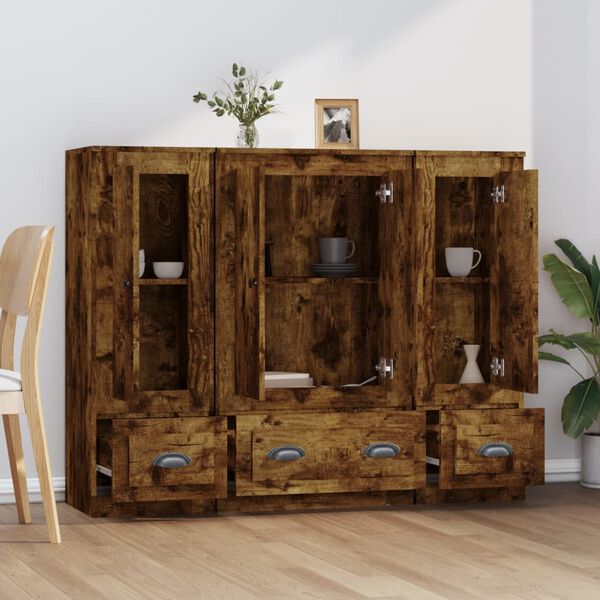 vidaXL Buffets 3 pcs ch&ecirc;ne fum&eacute; bois d'ing&eacute;nierie