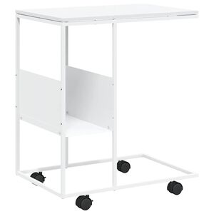vidaXL Table d'appoint avec roues blanc 55x36x63,5cm bois d'ing&eacute;nierie
